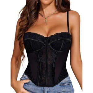Women's Black Lace Underwire Halloween Exotic Slim Fit Bralette Bustier Top